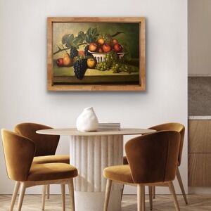 Vintage Still Life Oil Painting Fruit Grapes Pear Basket Unframed Canvas